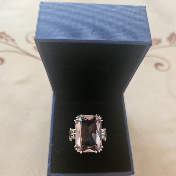 Jewelry - Sterling Silver Purple Emerald-Cut Ring with Amethyst-Tone Stone